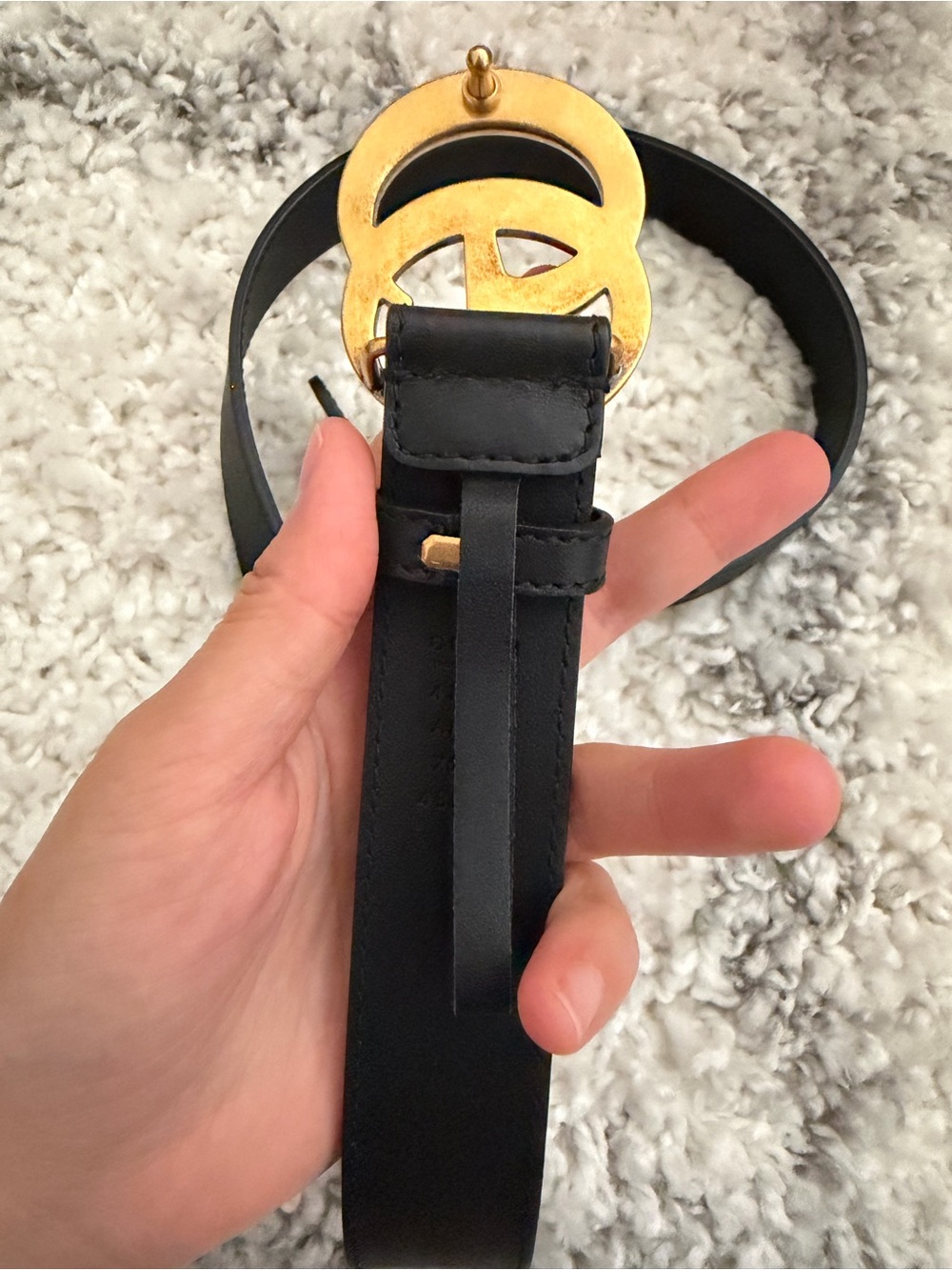 Gucci Black Leather Belt with Gold Double G Buckle - Picture 3 of 5